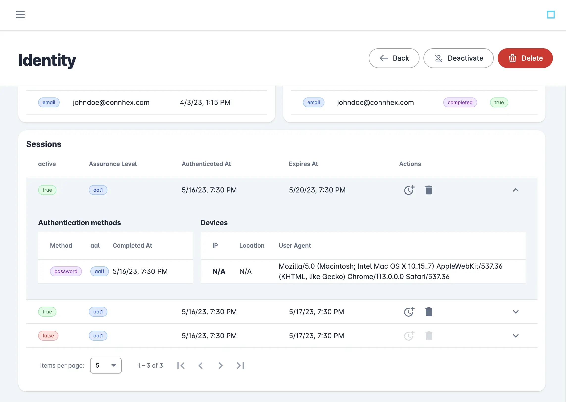 connhex-control's identity detail page