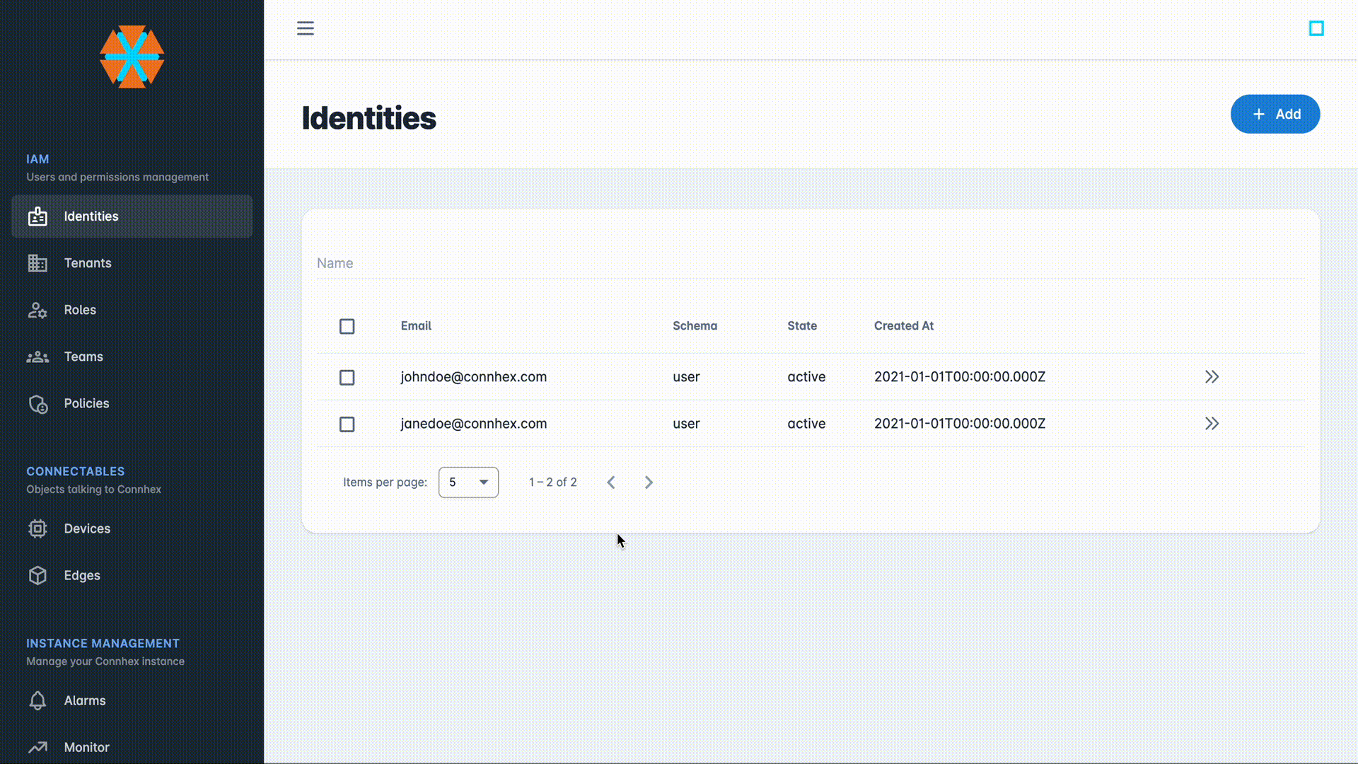 animated gif of various connhex-control's IAM feature