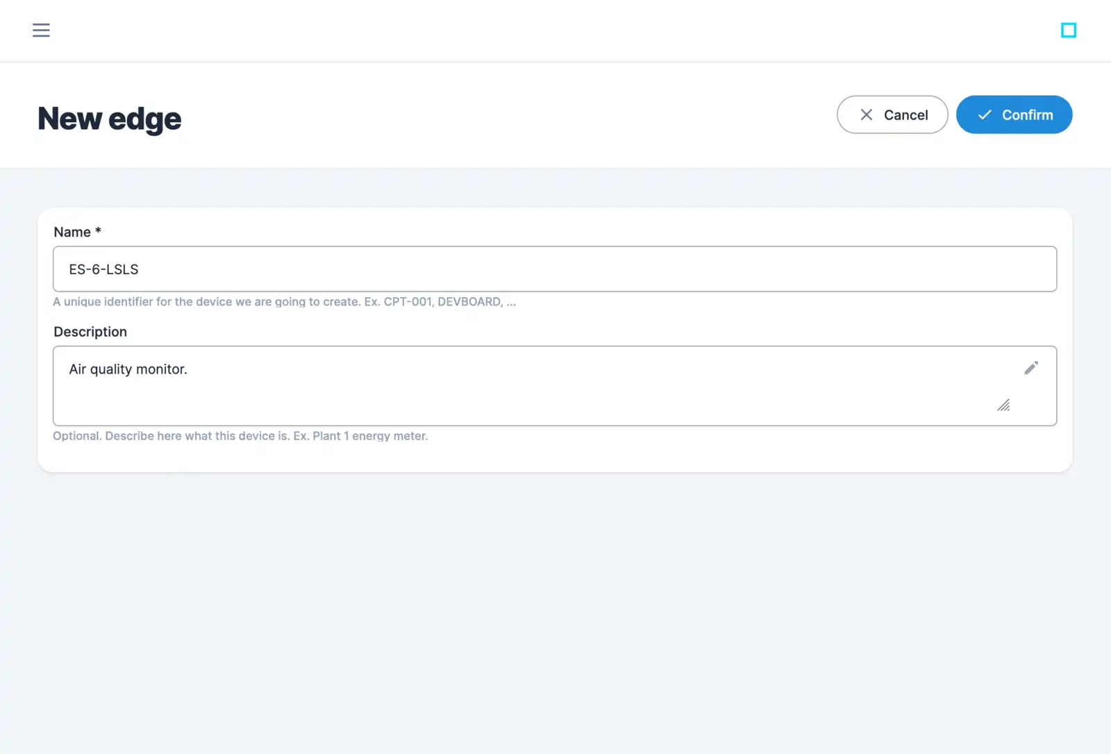 connhex-control's edge creation page